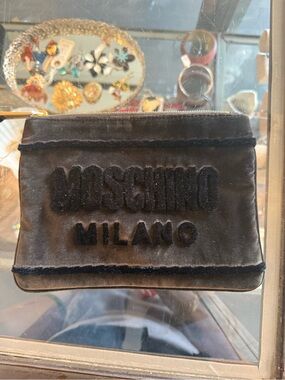 Moschino Black Velvet Milano Logo Pouch